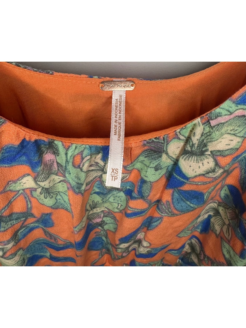 Free People Orange Floral Print Sleeveless Dress with Ruffled Straps, Size XS